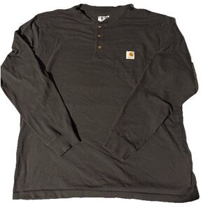 Carhartt Henley T Shirt Mens Large Gray Long Sleeve Loose Fit Single Pocket